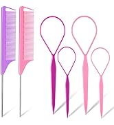 TsMADDTs Hair Loop Tool Set, 6Pack with 2Pairs French Braid Tool Loop 2Pcs Rat Tail Comb for Hair...