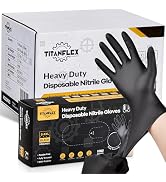 TitanFlex Heavy-Duty Black Disposable Nitrile Gloves, Box of 100, 6-mil, Fully Textured, Powder-F...