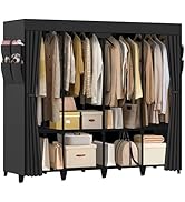 Jofuler Wardrobe Closet, Quick and Easy Assembly, Black Large Capacity Portable Closet with 4 Han...