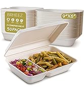 brheez Disposable Clamshell To Go Containers (50 Pack) Bagasse Fiber Containers Wit...