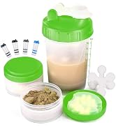 Hydro2Go 16oz Protein Shaker Bottle with Shaker Ball and 2 Storage Jars | BPA-Free Plastic Cup wi...