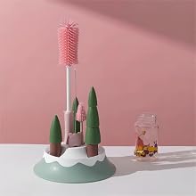 Pink Baby Bottle Drying Rack and Cleaning Set,with Straight Bottle Brush