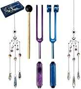 Crystal Healing Tuning Fork Set with Healing Crystals, Purple and Blue Set, Storage Pouch,Multi-F...