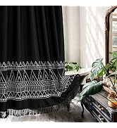 MitoVilla Black Boho Shower Curtain Set, Modern Farmhouse Tassel Shower Curtain, Abstract Geometr...
