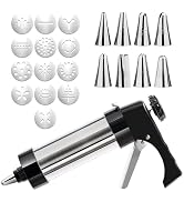 FANTEXY Stainless Steel Spritz Cookie Press Set, 13 Cookie Discs and 8 Piping Tips for Baking and...
