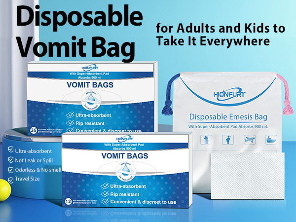 The table shows the appearance and number of absorbent vomit bags.