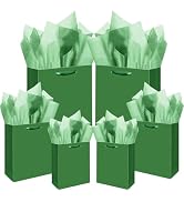 qiqee Deep Green Gift Bags with Tissue Paper Mulit Assorted Sizes 10PCS Present Party Favor Birth...