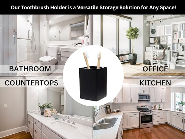 matte black square tooth brush holder for bedroom kitchen countertops office