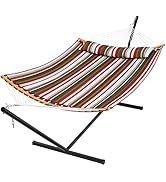SUPERJARE Hammock with Stand, 2 Person Heavy Duty Hammock with Padded Cotton, Detachable Pillow &...