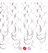 BEISHIDA Red Pink and Silver Hanging Swirls Party Decorations Plastic Streamer for Girl Birthday ...