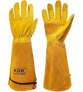 KDK Long Sleeve Cowhide Gardening Gloves for Women & Men, Thorn Proof Gauntlet for Rose Pruning, ...