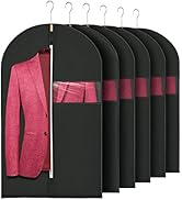 HWAJAN 6PACK 24x40" Garment Bags for Storage Non-Woven Fabric Black Dress Bags for Hanging Clothe...