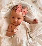 Cherssy Baby Girl Muslin Headbands, 3.5" Cotton Hair Bows Nylon Hairbands for Newborns, Infants, ...
