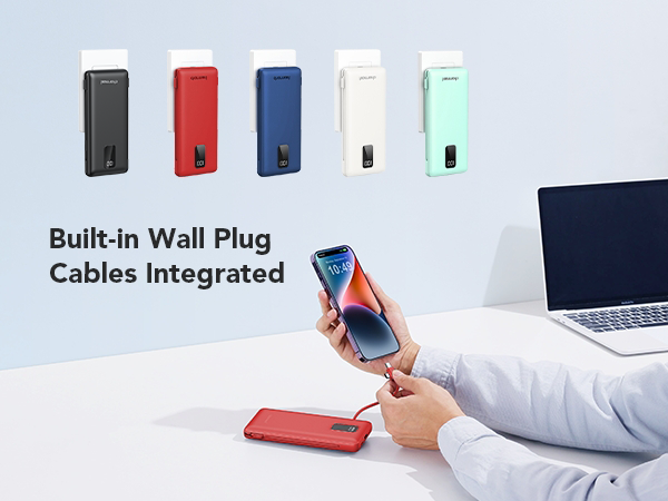 Portable charger with built-in cables