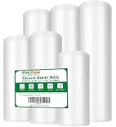MakMeFre 6 Pack 6"x20'(1Roll) 8"x20'(2Rolls) and 11"x20' (3Rolls) Vacuum Sealer Bags Rolls for Fo...