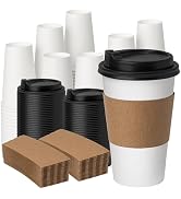 YEEHAW 16 oz 100 Pack Disposable Paper Coffee Cups with Lids & Sleeves, To Go Hot Cups for Coffee...