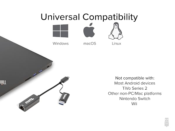 Multi-platform USB-C adapter for fast 2.5Gb Ethernet connectivity on laptops, tablets, and more