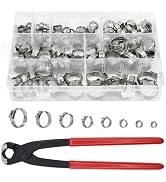 130pcs Heavy Duty PEX clamp Assortment Kit with Pliers, Stainless Steel Single Ear Hose Clamps 1/...