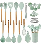 QMVESS Silicone Kitchen Utensils Set, 35 Pcs Non-Stick Cooking Utensils Set, Sturdy Insulation Wo...