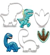 LILIAO Cute Dinosaur Cookie Cutter Set - 3 Piece - T-rex, Brontosaurus and Dinosaur Foot Biscuit ...