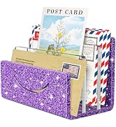 Kucle Mail Organizer Envelope Holder - 3 Compartments Glitter Purple Acrylic Mail Holder Countert...