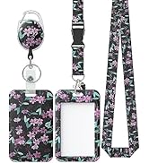 Uniclife Floral Sliding Badge Holder Pink Flower Plastic Case with Retractable Badge Reel Carabin...