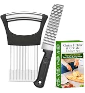 Onion Holder for Slicing & Crinkle Cutter Knife, 2 Piece Kitchen Prep Tool Set, Stainless Steel O...
