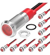 DaierTek LED Indicator Light 12V Red LED 6MM Metal Waterproof 12 Volt Indicator Light 1/4" Flat H...