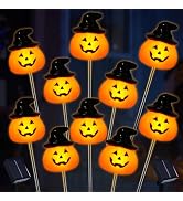 BRIGHTDECK Halloween Pumpkin Stake Lights, Set of 10 Solar Pumpkin Lights, Waterproof Halloween D...