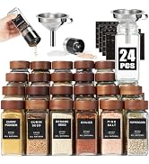 Yangbaga 24Pcs Glass Spice Jars with Labels-4OZ Wood Lid Square Spice Containers with Pepper Grin...
