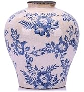 Blue and White Floral Vase - 9" Chinoiserie Decor Vintage Ceramic Pottery Vase for Centerpieces, ...
