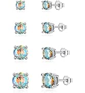 925 Sterling Silver Stud earrings Set | White Gold Plated Hypoallergenic Stud Earrings | Cubic Zi...