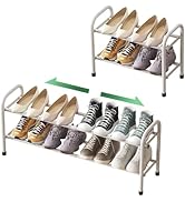 kiplant White Shoe Rack, 2-Tier Shoe Rack for Closet, Expandable Metal Shoe Organizer for Closet,...
