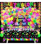 Neon Birthday Party Decoration Glow in The Dark Party Supplies Let's Glow Backdrop Banner Neon Fl...