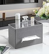 MEIBOOCH Plus Size Tissue Box Cover Rectangle, PU Leather Tissue Box Holder with Storage Tray, De...