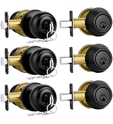 Plustool 3 Pack Front Door Lock Set Matte Black,Exterior Door Lock Set with Deadbolt,Single Cylin...