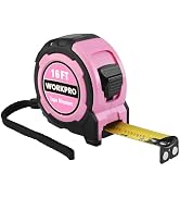 WORKPRO 16FT Pink Tape Measure, 1/8 Fractions Easy Read Measuring Tape, Retractable Nylon Coating...
