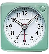 Ultra Small, Peakeep Battery Travel Alarm Clock with Snooze and Light, Silent with No Ticking Ana...