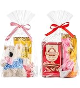 Ohuimrt 100 Pack 8 x 11 x 3 Inch Bottom Gusset Cellophane Bags, Clear Treat Bags Plastic Goodie G...