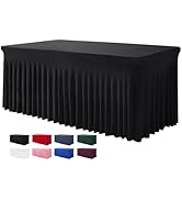 BDDC Table Skirts for Rectangle Tables 6ft - One-Piece Black Table Covers for 6 Foot Tables, Wrin...