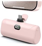 Lightweight Pink USB C Power Bank Portable Charger 5000mah with Kickstand for iPhone 17,Type-c Ba...