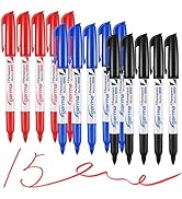 Cgerma Fine Tip Permanent Markers Bulk Fine Point, 15 Count Assorted Colors, Black, Blue, Red, Wa...