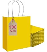 qiqee 100PCS Gift Bag with Handles Bulk Bright Yellow Paper Bags Multiple Uses (11