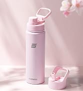 Pink stainless steel water bottle with flip-top lid against soft pink background. Minimalist design with clean lines.