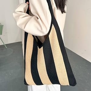 ENBEI Striped Crochet Bag