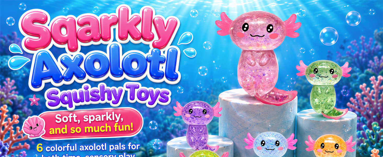 Axolotl Squishy Toy Stress Relief Glitter Fidget