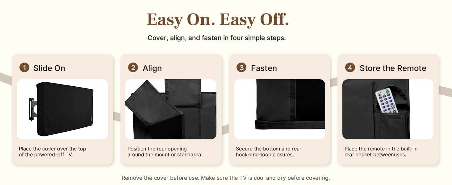 Easy Installation with Hook-and-Loop Closure and Adjustable Cover Fit