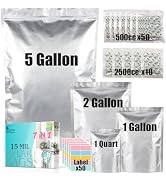50pcs Mylar Bags for Food Storage With Oxygen Absorbers, 15 Mil Extra Thick Mylar Bags, 4 Size Se...
