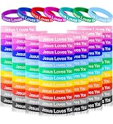 QEERBSIN 96 Pcs Jesus Loves You Rubber Bracelets Colorful Silicone Wristbands Christian Bracelets...