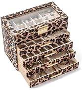 AKOZLIN 5-Tier Jewelry Box with Clear Glass Lid Functional Leather Jewelry Storage Organizer Case...